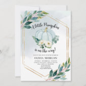 青い水色パステル緑の小さなかぼちゃ 招待状 (正面)