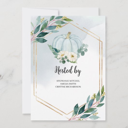 青い水色パステル緑の小さなかぼちゃ 招待状 (裏面)