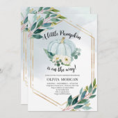 青い水色パステル緑の小さなかぼちゃ 招待状 (正面/裏面)