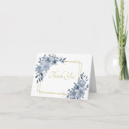 青い水色フローラと金ゴールド感謝していフレームあなた サンキューカード