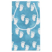 青い水色ベビーシャワー足跡パターン スモールペーパーバッグ (裏面)