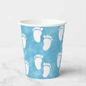 青い水色ベビーシャワー足跡パターン 紙コップ (左)