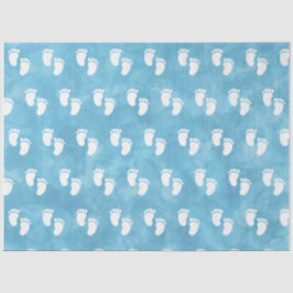 青い水色ベビーシャワー足跡パターン 薄葉紙