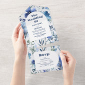 青い水色ペリウィンクルワイルドフラワー結婚ズ オールインワン招待状 (貼ってはがせる)