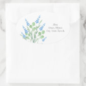 青い水色ワイルドフラワーブーケラベル 楕円形シール (バッグ)