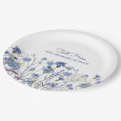 青い水色ワイルドフラワーメドウ ペーパープレート (アングル)