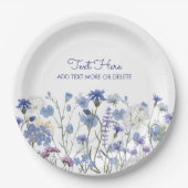 青い水色ワイルドフラワーメドウ ペーパープレート (正面)