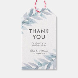 青い水色葉の感謝していメッセージカード ギフトタグ