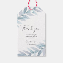 青い水色葉の感謝していメッセージカード ギフトタグ