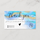青い水色金ゴールドグリッターのロ感謝していゴの順序 名刺 (正面)