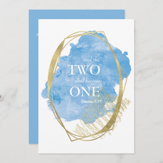 青い水色2つの一つの結婚式招待状 招待状 (正面/裏面)