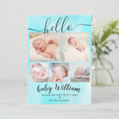 青い水色5グリッドフォト男の赤ちゃん誕生 案内状 (スタンド正面)