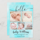 青い水色5グリッドフォト男の赤ちゃん誕生 案内状 (正面/裏面)