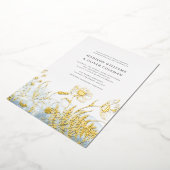 青い水色+ワイルドフラワー結婚ブーケ実在の 箔招待状 (回転した状態)