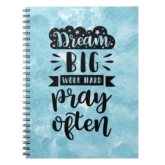 青い水色 – 夢の大きな仕事の懸命祈が多い ノートブック (正面)