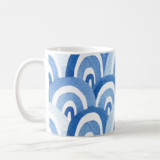青い水色：抽象芸術海 コーヒーマグカップ (左)