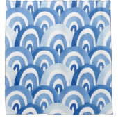 青い水色:抽象芸術海 シャワーカーテン (正面)