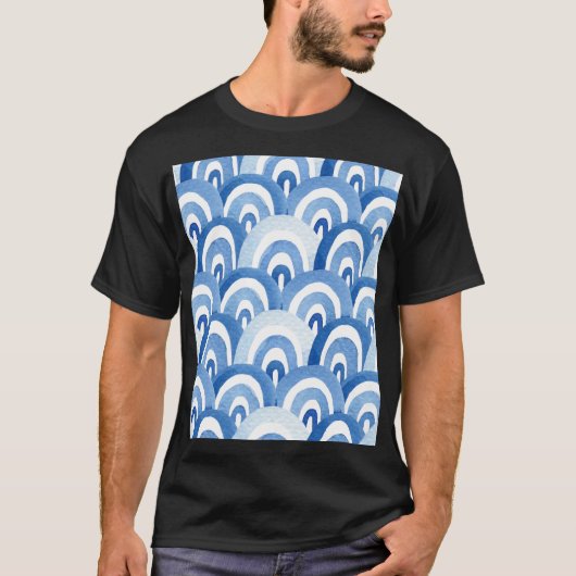 青い水色:抽象芸術海 Tシャツ (正面)