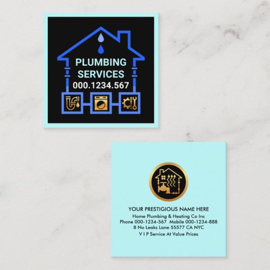 青い水道管がホーム漏れ スクエア名刺 (正面/裏面)