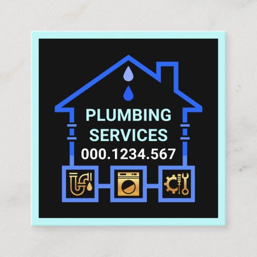 青い水道管がホーム漏れ スクエア名刺 (正面)