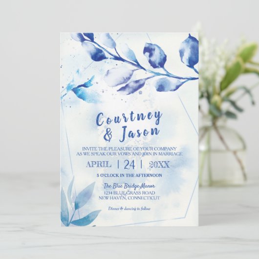 青い水離れ色の結婚 招待状 (スタンド正面)