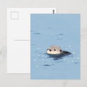 青い水面を泳ぐミニマリストな茶色のカワウソ ポストカード (正面/裏面)