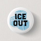青い氷のICE OUT 缶バッジ (正面)