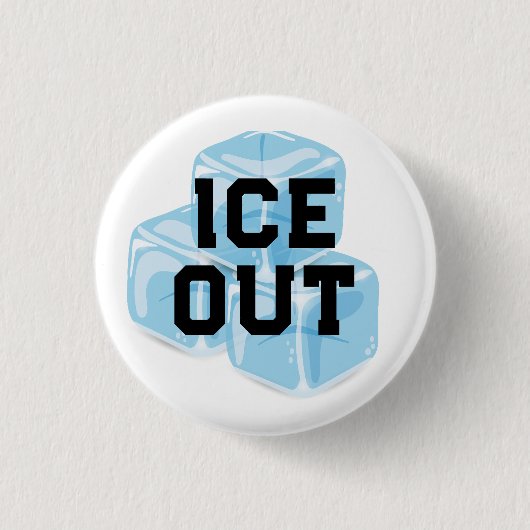 青い氷のICE OUT 缶バッジ (正面)