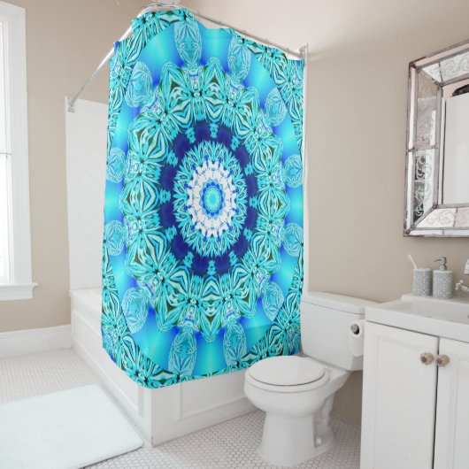 青い氷ガラス、抽象的な美しいの水のレース シャワーカーテン (インサイチュ)