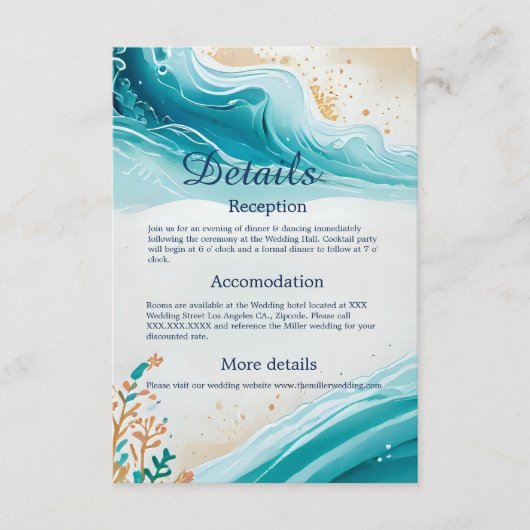 青い沿岸の結婚雰囲気の囲いカード エンクロージャーカード (正面)