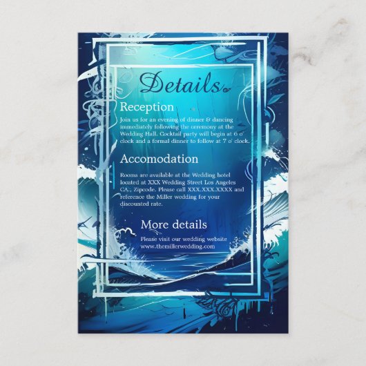 青い沿岸の結婚雰囲気の囲いカード エンクロージャーカード (正面)