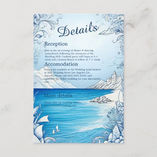 青い沿岸の結婚雰囲気の囲いカード エンクロージャーカード (正面)