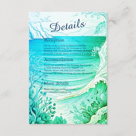 青い沿岸の結婚雰囲気の囲いカード エンクロージャーカード (正面)