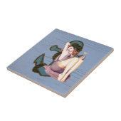 青い沿岸の船といかりプールパーティーの女の子 タイル (側面)