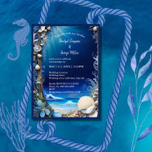 青い沿岸ビブ結婚式招待状