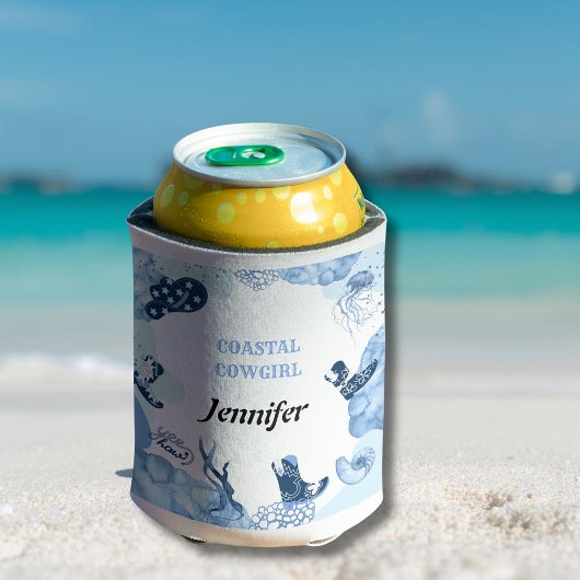 青い沿岸女性のカーボーイ 缶クーラー