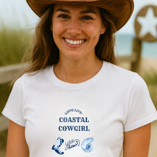 青い沿岸女性のカーボーイ Tシャツ