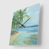 青い沿岸礁湖 スクエア壁時計 (傾斜)