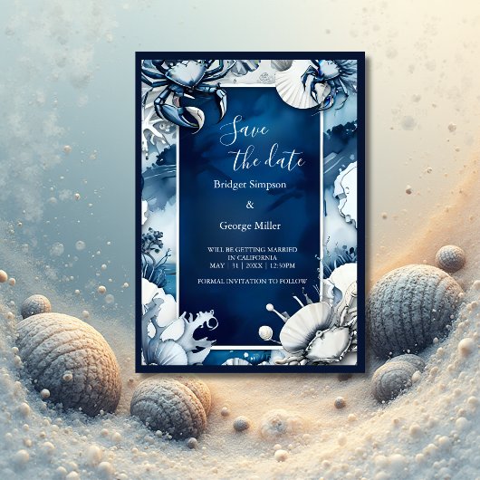 青い沿岸結婚のvibeの安全な日付招待状 招待状