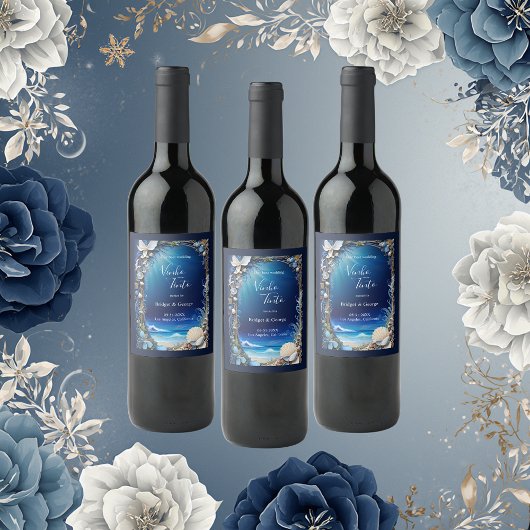 青い沿岸結婚生物 ワインラベル