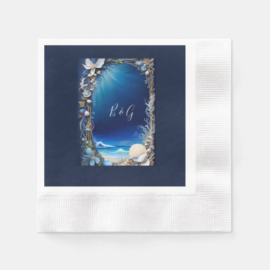 青い沿岸結婚生物 縁ありカクテルナプキン (正面)