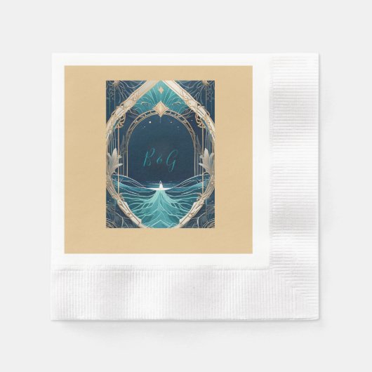 青い沿岸結婚生物 縁ありカクテルナプキン (正面)