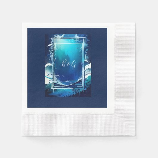 青い沿岸結婚生物 縁ありカクテルナプキン (正面)