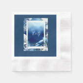 青い沿岸結婚生物 縁ありカクテルナプキン (正面)