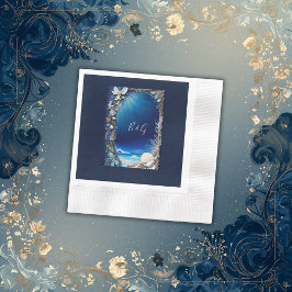 青い沿岸結婚生物 縁ありカクテルナプキン