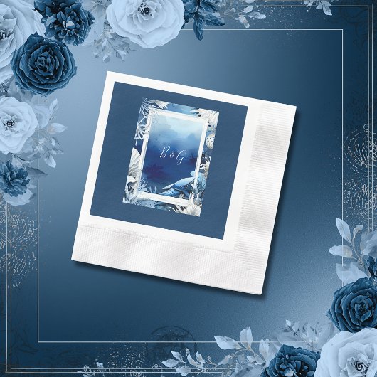 青い沿岸結婚生物 縁ありカクテルナプキン