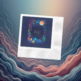 青い沿岸結婚生物 縁ありカクテルナプキン