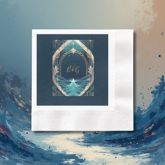 青い沿岸結婚生物 縁ありカクテルナプキン