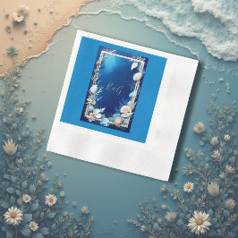 青い沿岸結婚生物 縁ありカクテルナプキン