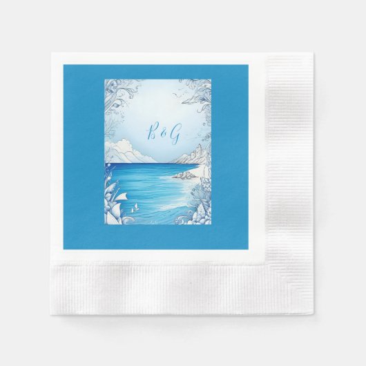 青い沿岸結婚生物 縁ありカクテルナプキン (正面)